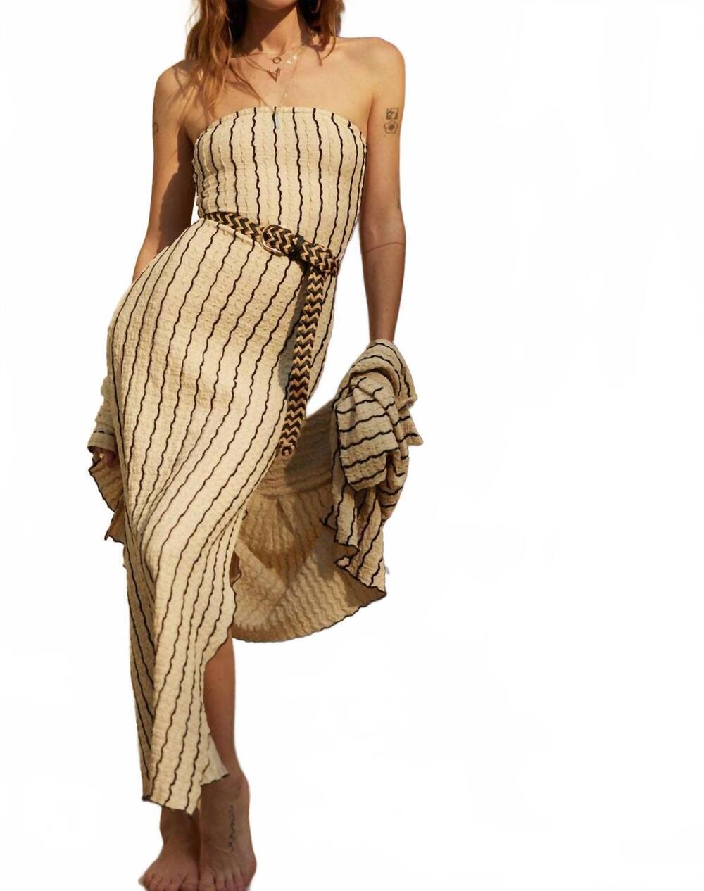 NEW PROMESA textured striped knit strapless maxi tube dress in natural